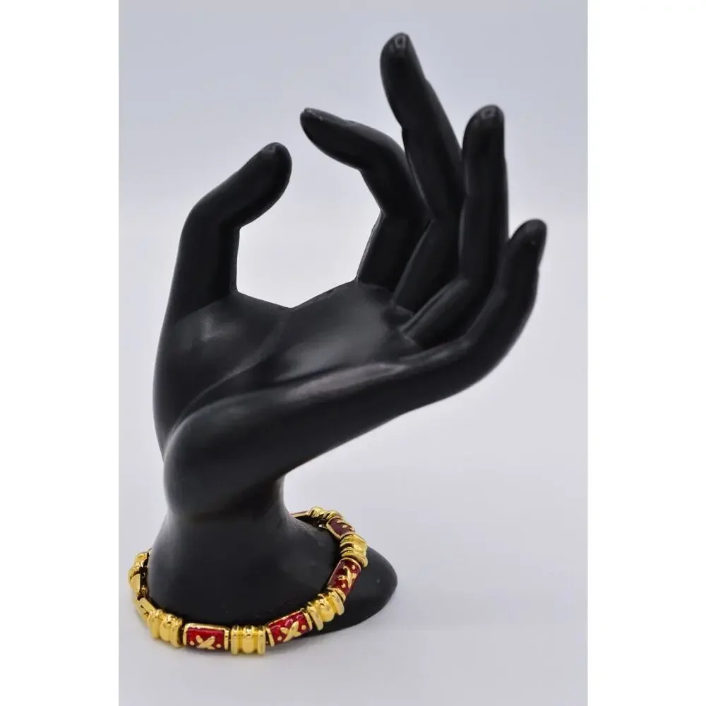 Joan Rivers Vintage Chain Bracelet Red Gold Enamel Tennis Signed 1990s Bin2
